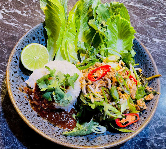 Pork Larb with Sticky Kaffir Coconut Rice