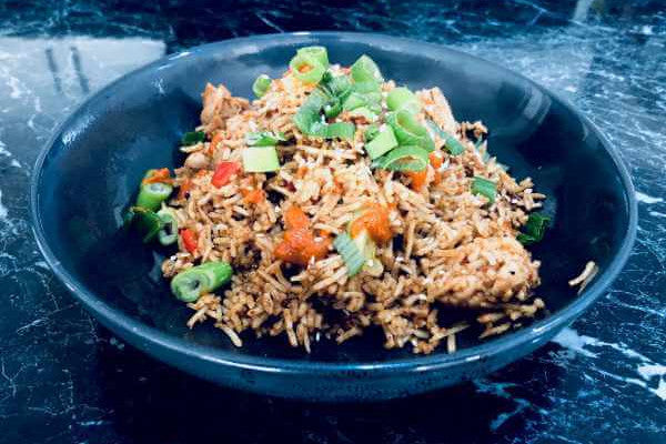 Chicken Fried Rice with Hot Sauce