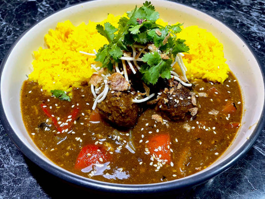 Chinese Pork Curry Meatballs With Yellow Rice